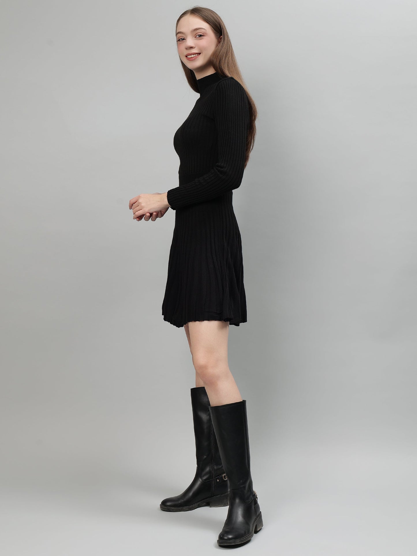 Gaiia Women Ribbed Long Sleeve Winter Dress