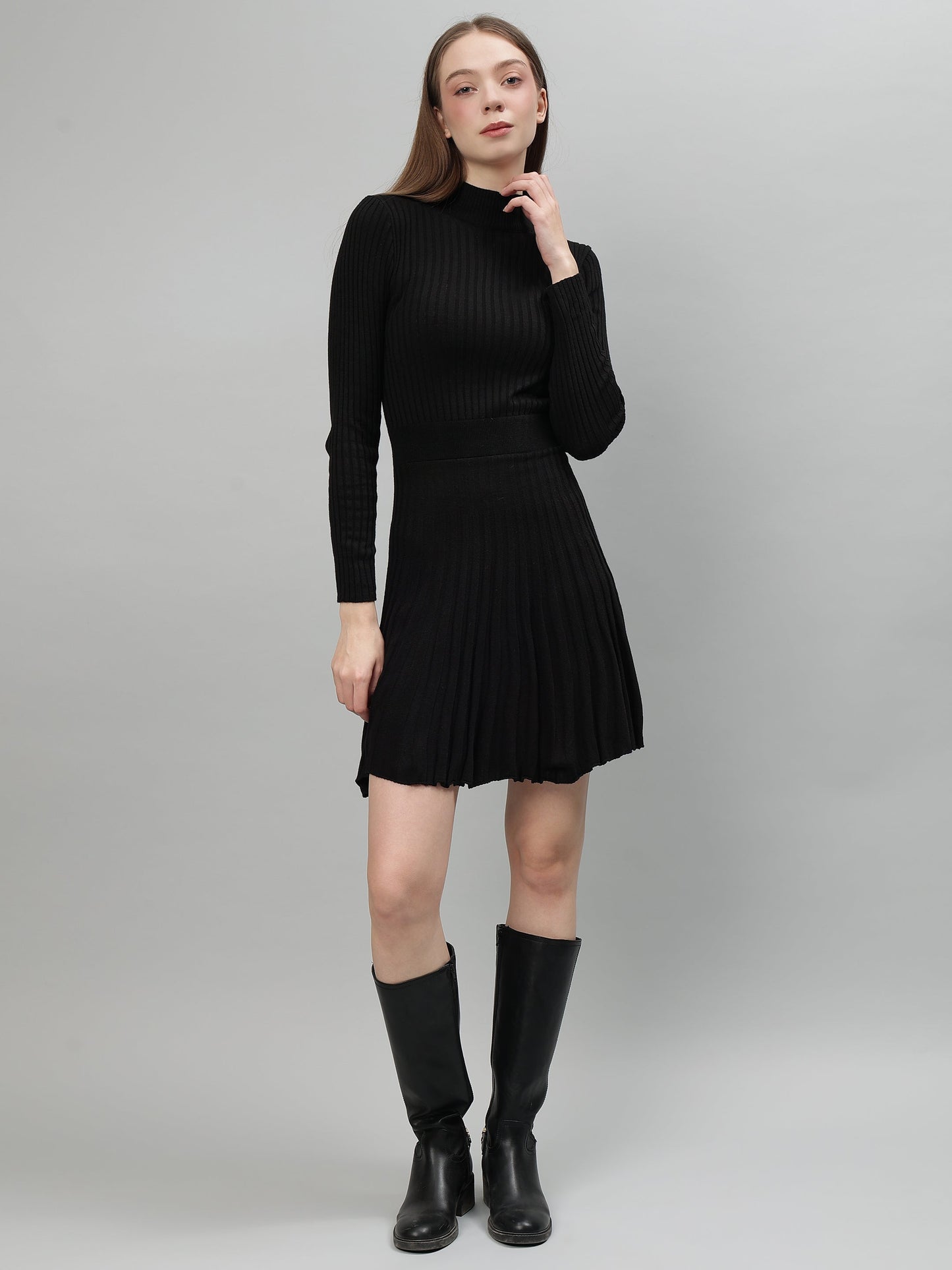 Gaiia Women Ribbed Long Sleeve Winter Dress