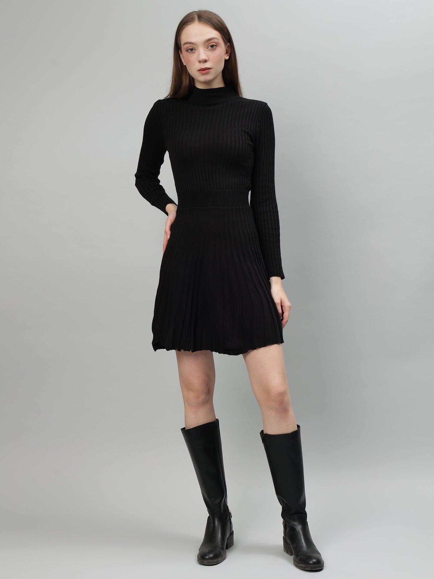 Gaiia Women Ribbed Long Sleeve Winter Dress