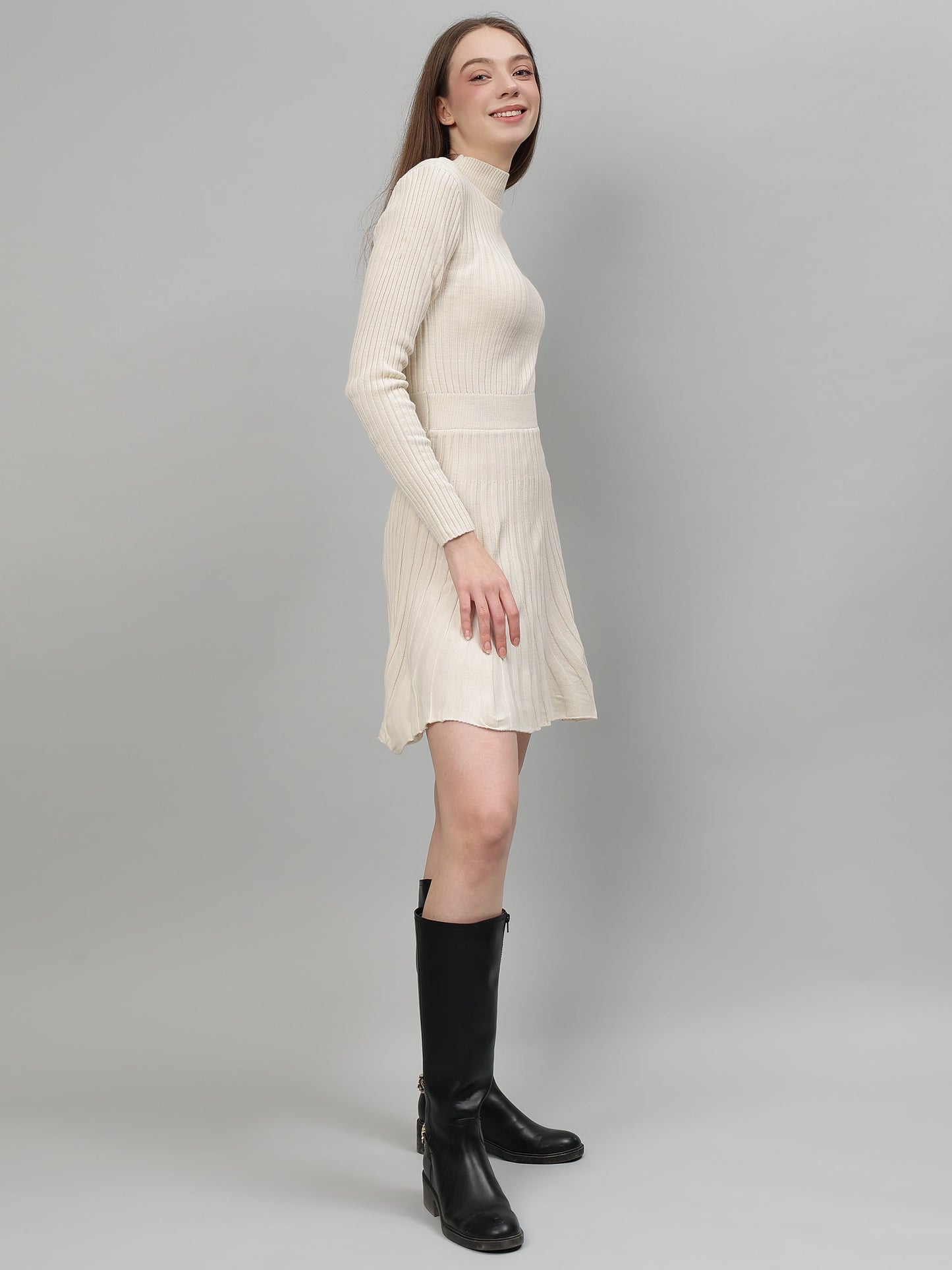 Gaiia Women Ribbed Long Sleeve Winter Dress