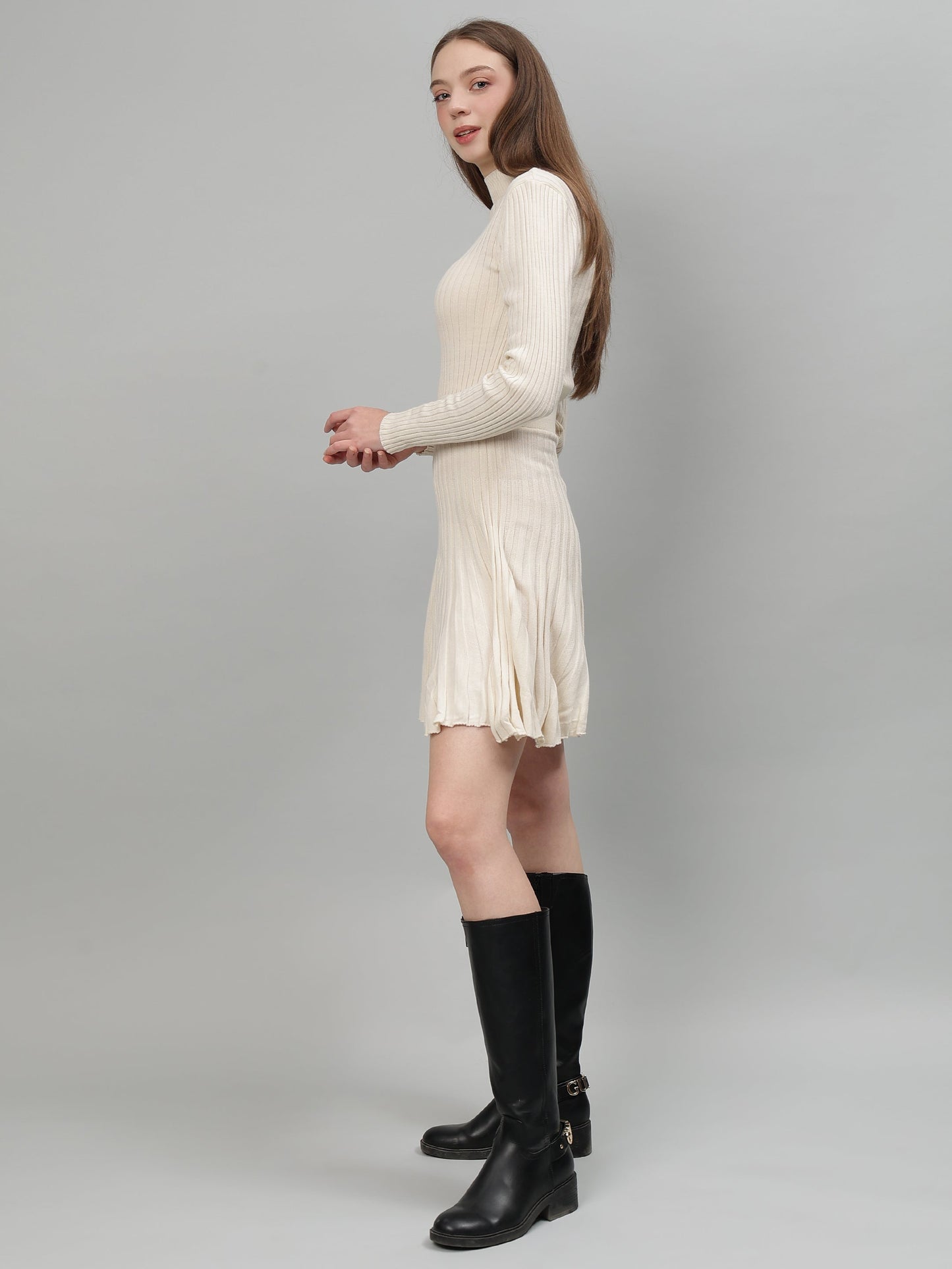 Gaiia Women Ribbed Long Sleeve Winter Dress