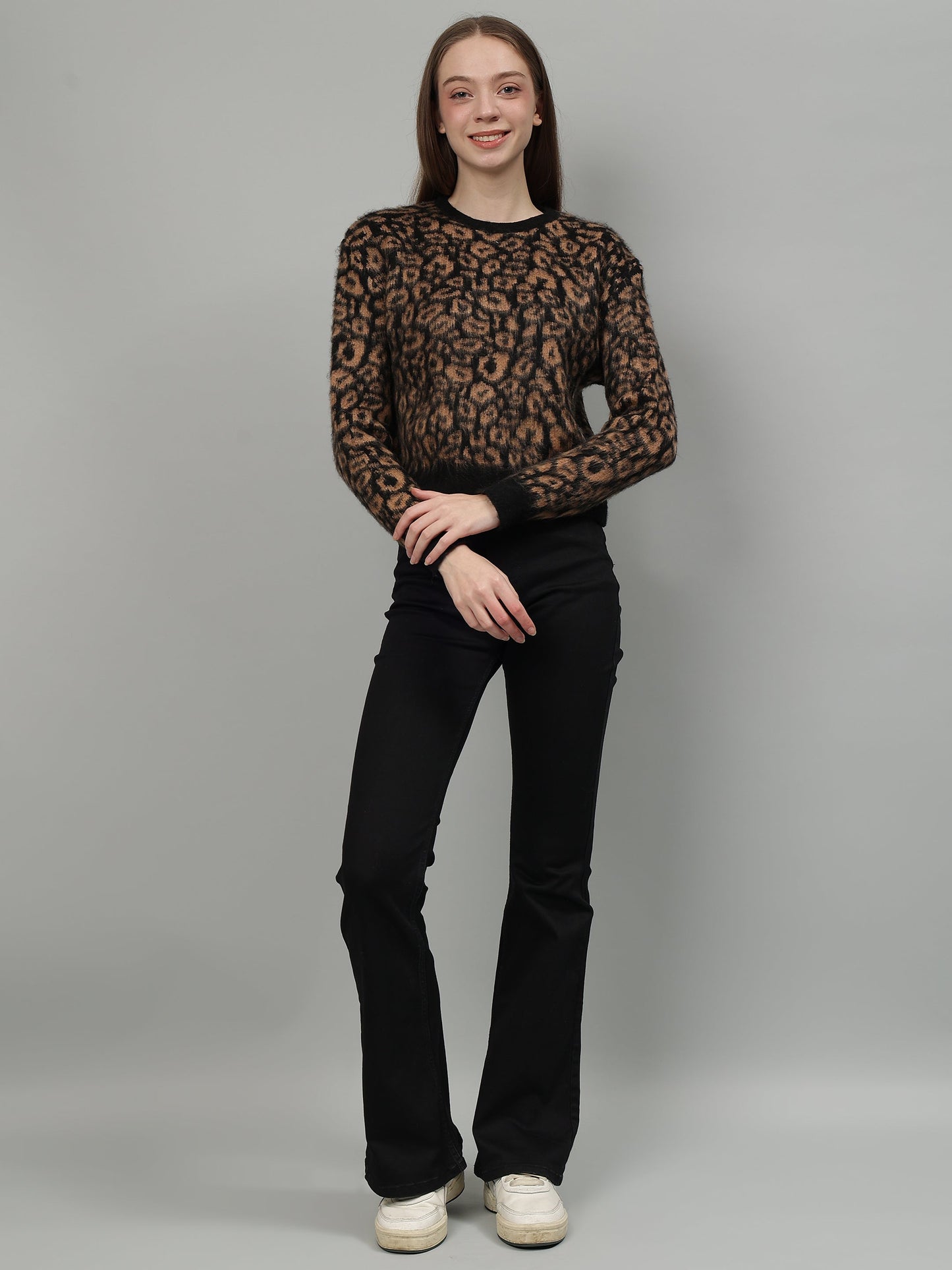 Gaiia Animal Print Crew Neck Pullover