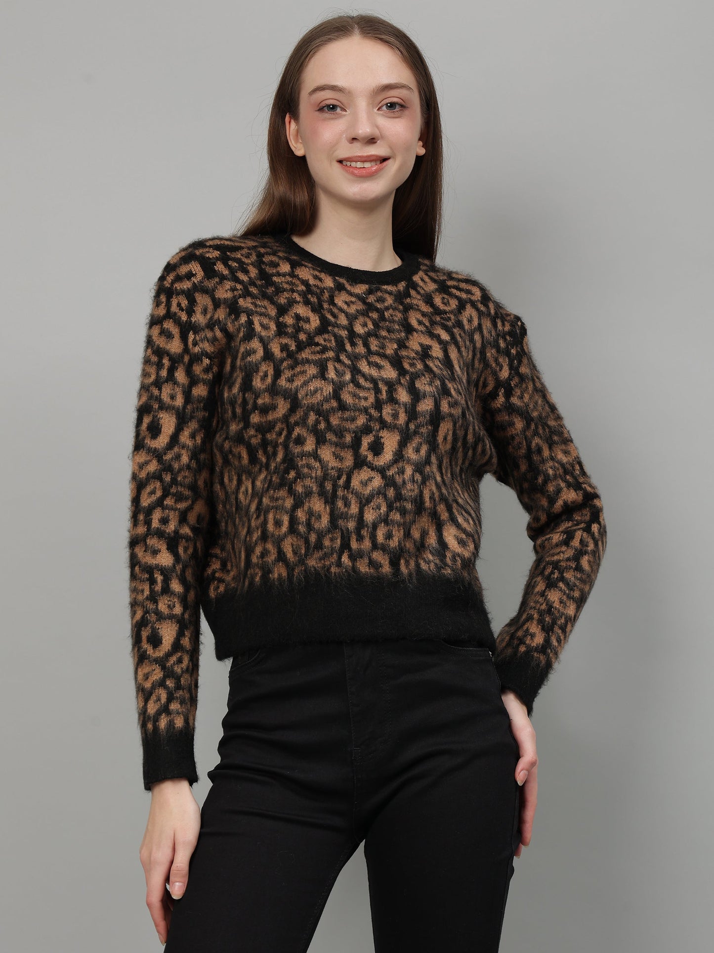 Gaiia Animal Print Crew Neck Pullover