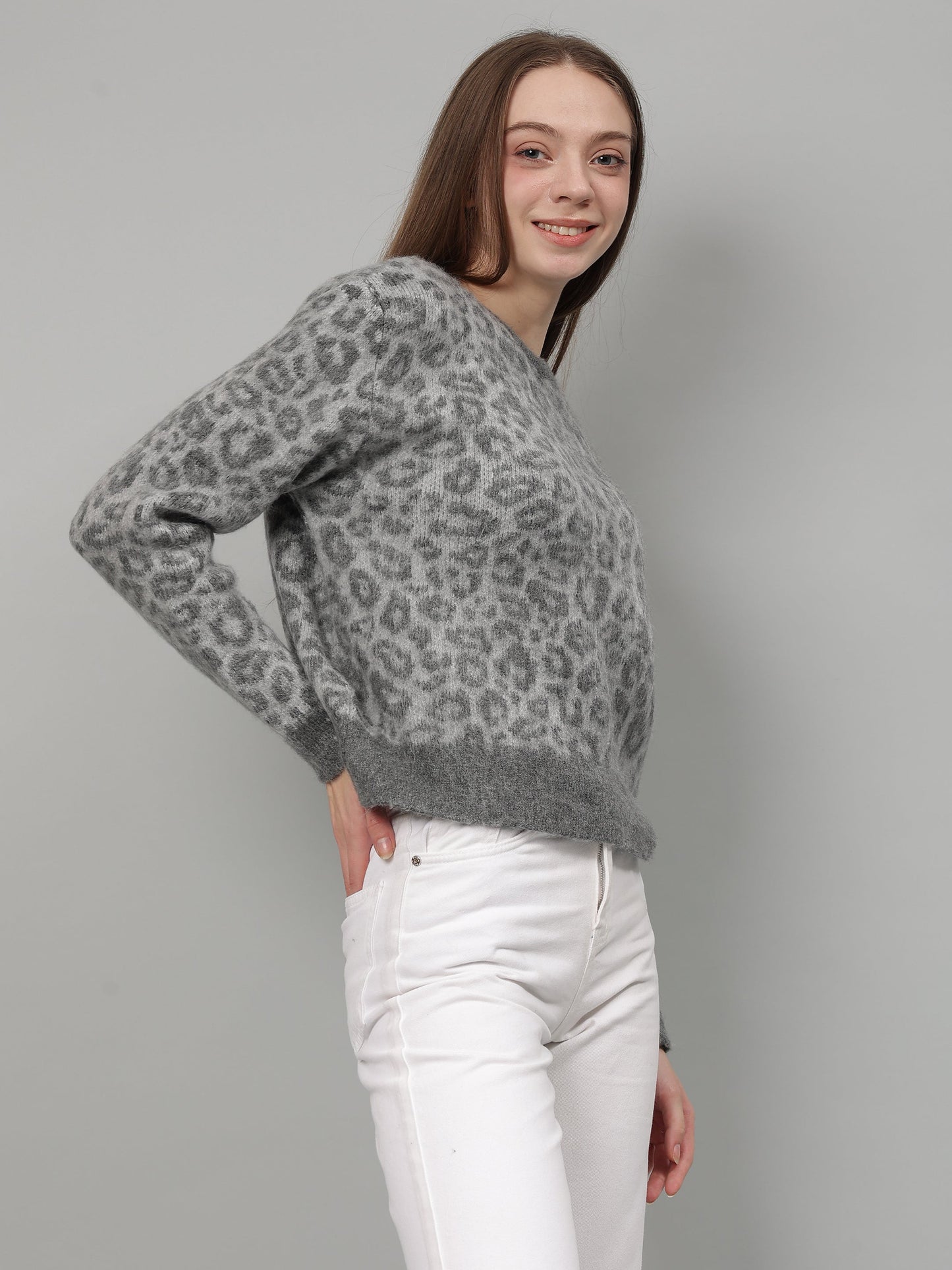 Gaiia Animal Print Crew Neck Pullover