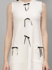 Gaiia Stylish Contrasting Bow Knit Mini Dress - Off White