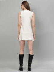 Gaiia Stylish Contrasting Bow Knit Mini Dress - Off White