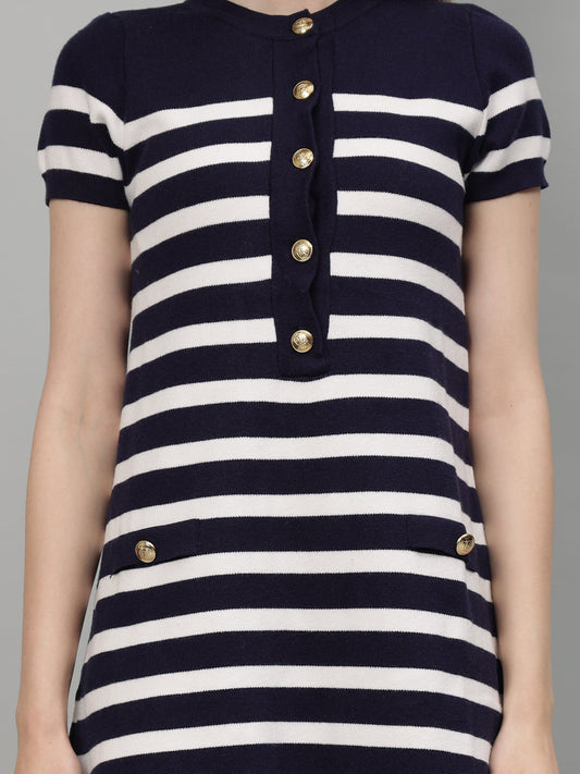 Gaiia Striped Short Sleeve Mini Dress - Navy