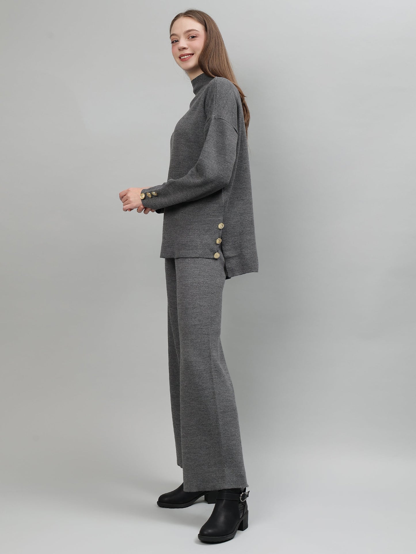 Gaiia Women Solid Color High Neck Co-Ord Set