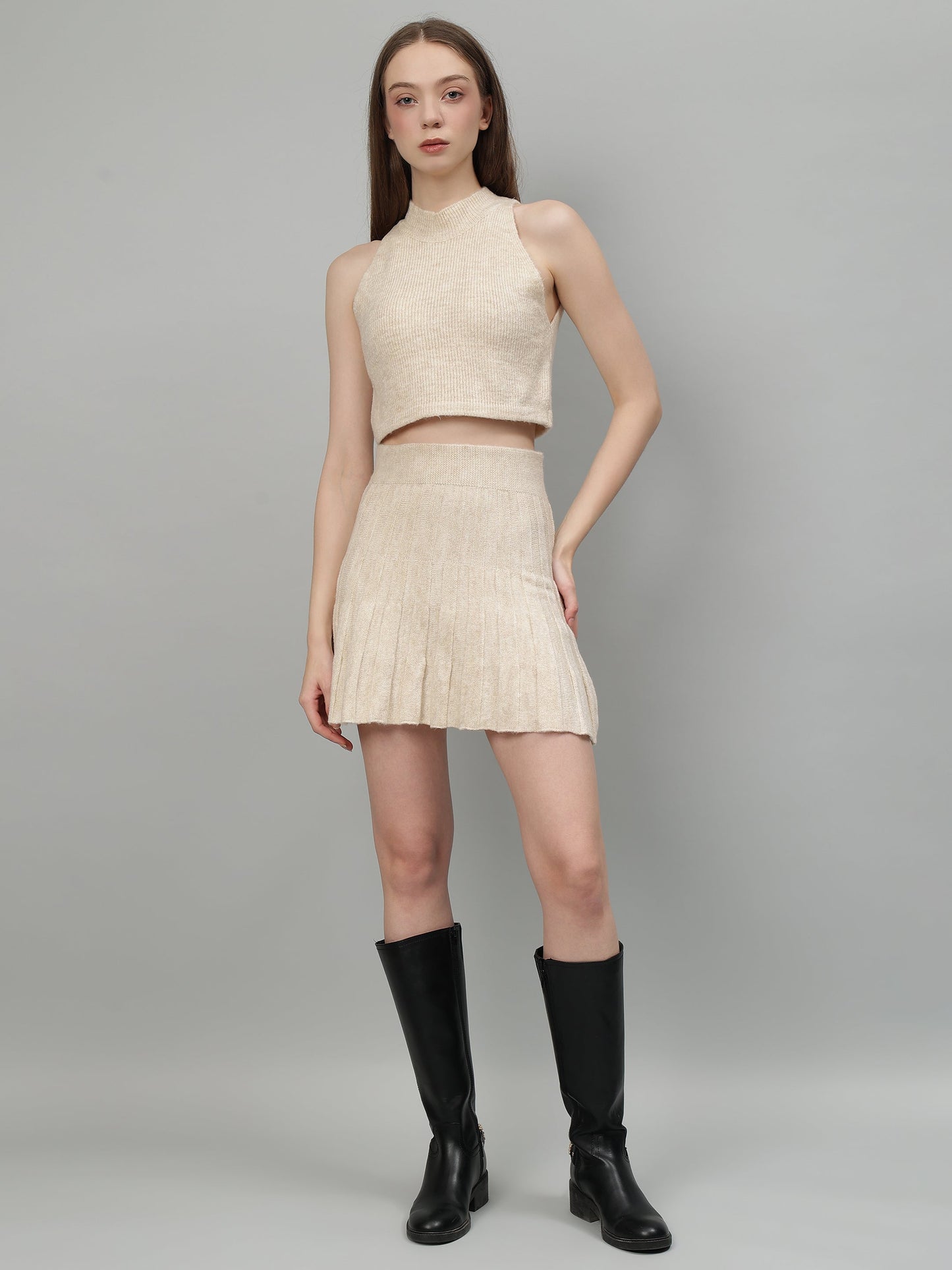 Gaiia Rustic Knit Skirt With Cardigan