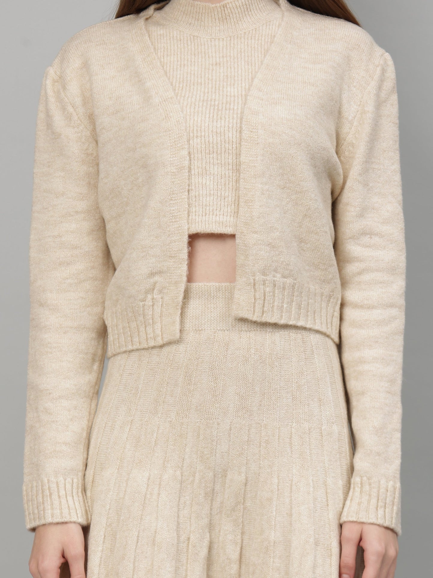 Gaiia Rustic Knit Skirt With Cardigan