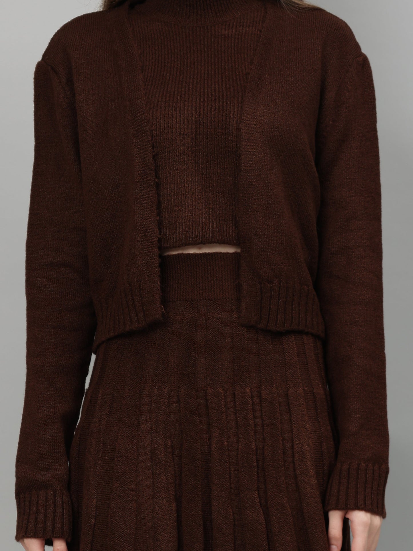 Gaiia Rustic Knit Skirt With Cardigan