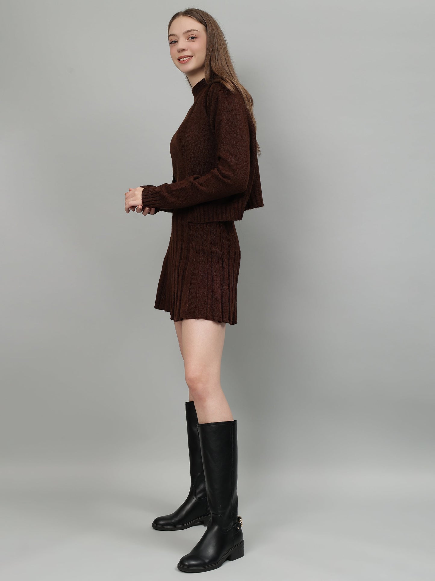 Gaiia Rustic Knit Skirt With Cardigan