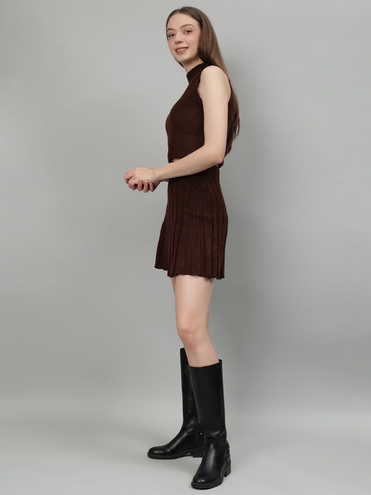 Gaiia Rustic Knit Skirt With Cardigan