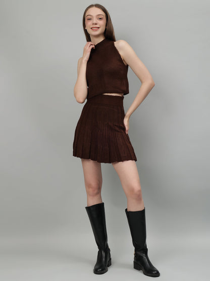 Gaiia Rustic Knit Skirt With Cardigan