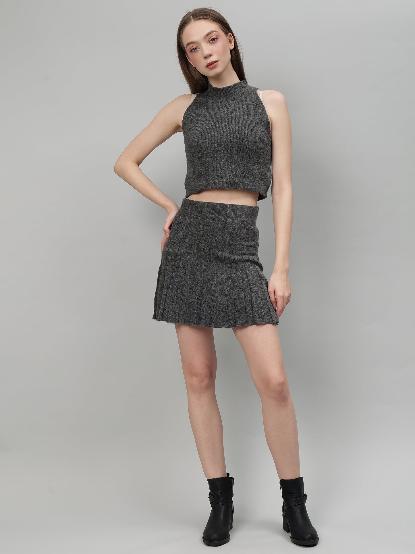 Gaiia Rustic Knit Skirt With Cardigan