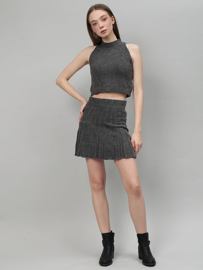 Gaiia Rustic Knit Skirt With Cardigan