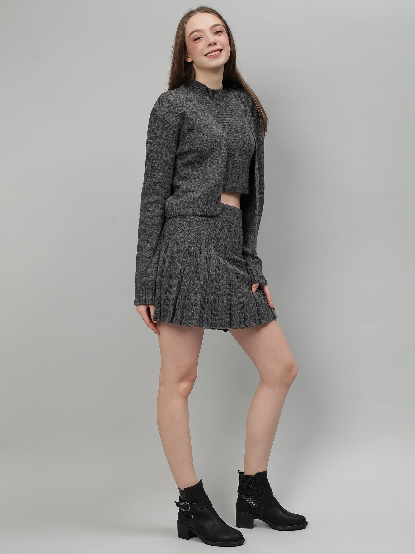 Gaiia Rustic Knit Skirt With Cardigan
