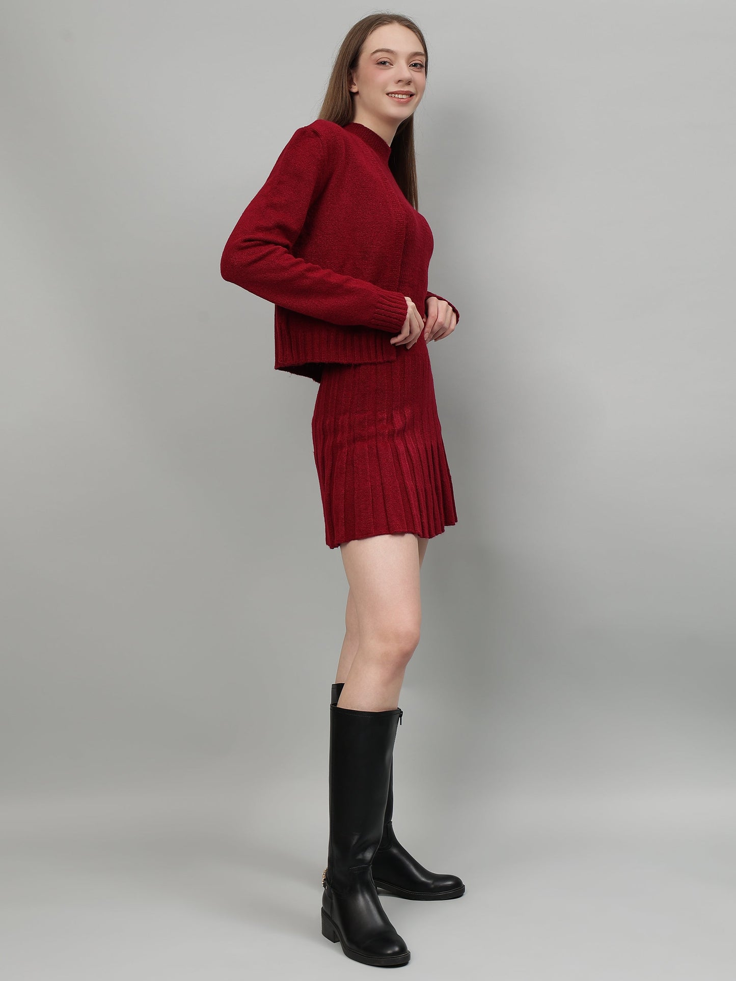Gaiia Rustic Knit Skirt With Cardigan