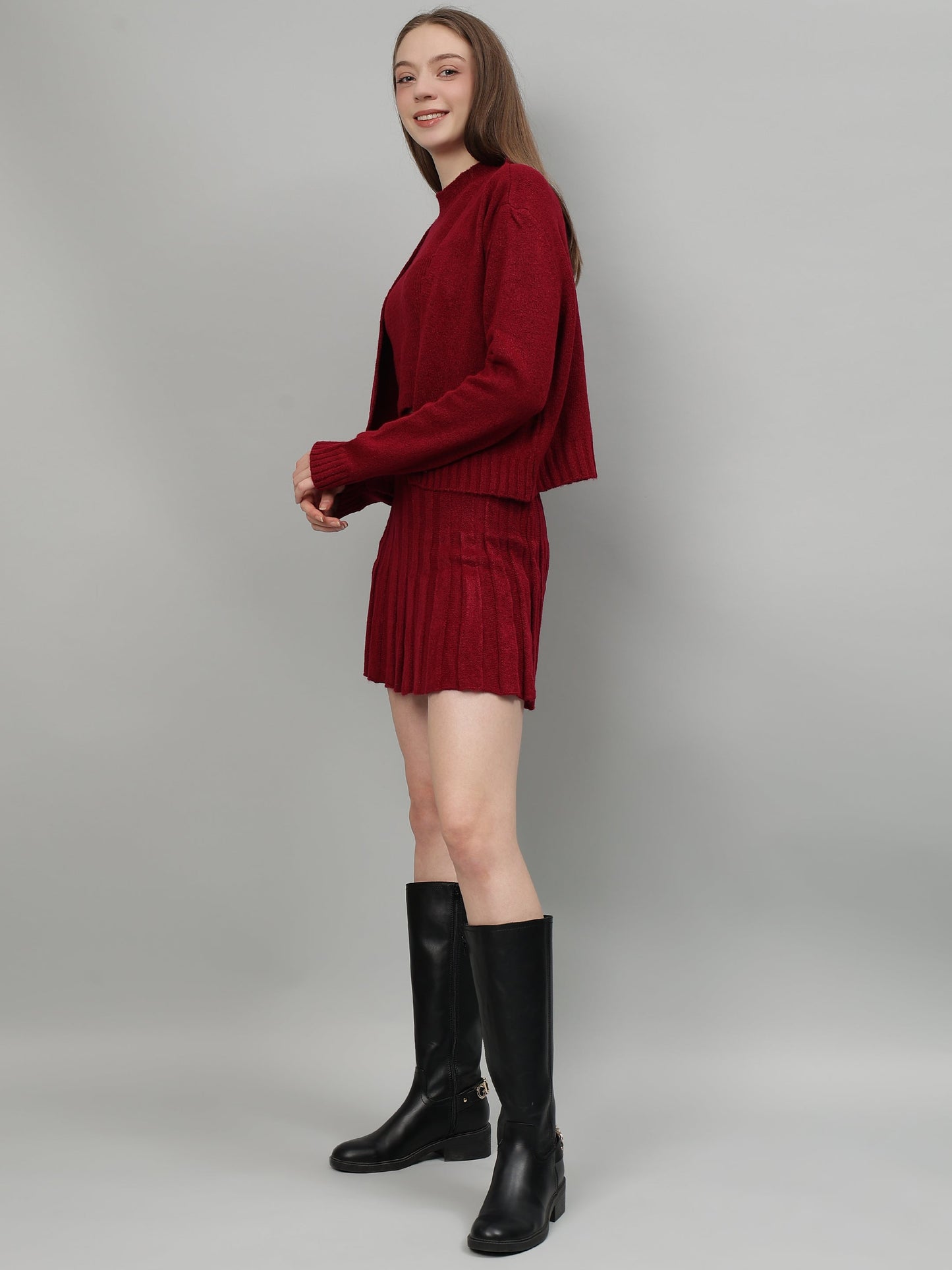 Gaiia Rustic Knit Skirt With Cardigan