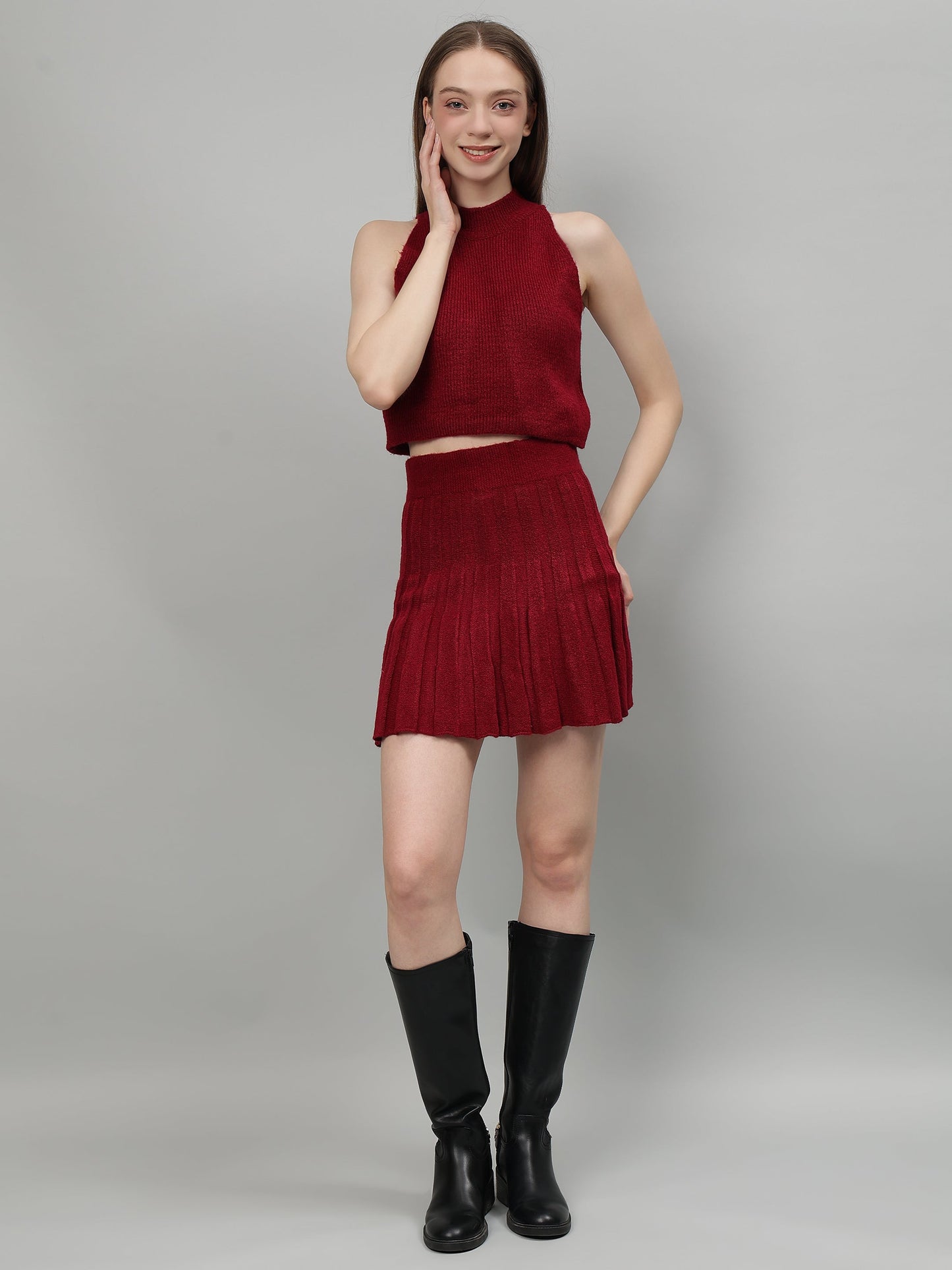 Gaiia Rustic Knit Skirt With Cardigan