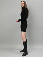 Cable Knit Round Neck Winter Dress