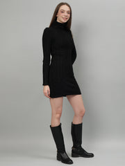 Cable Knit Round Neck Winter Dress