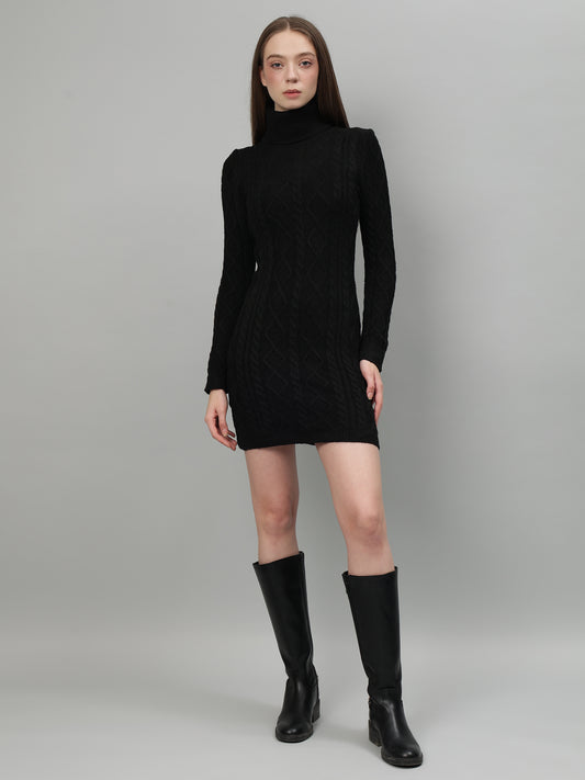 Cable Knit Round Neck Winter Dress