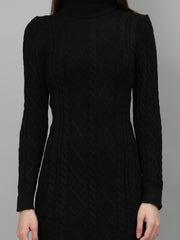 Cable Knit Round Neck Winter Dress