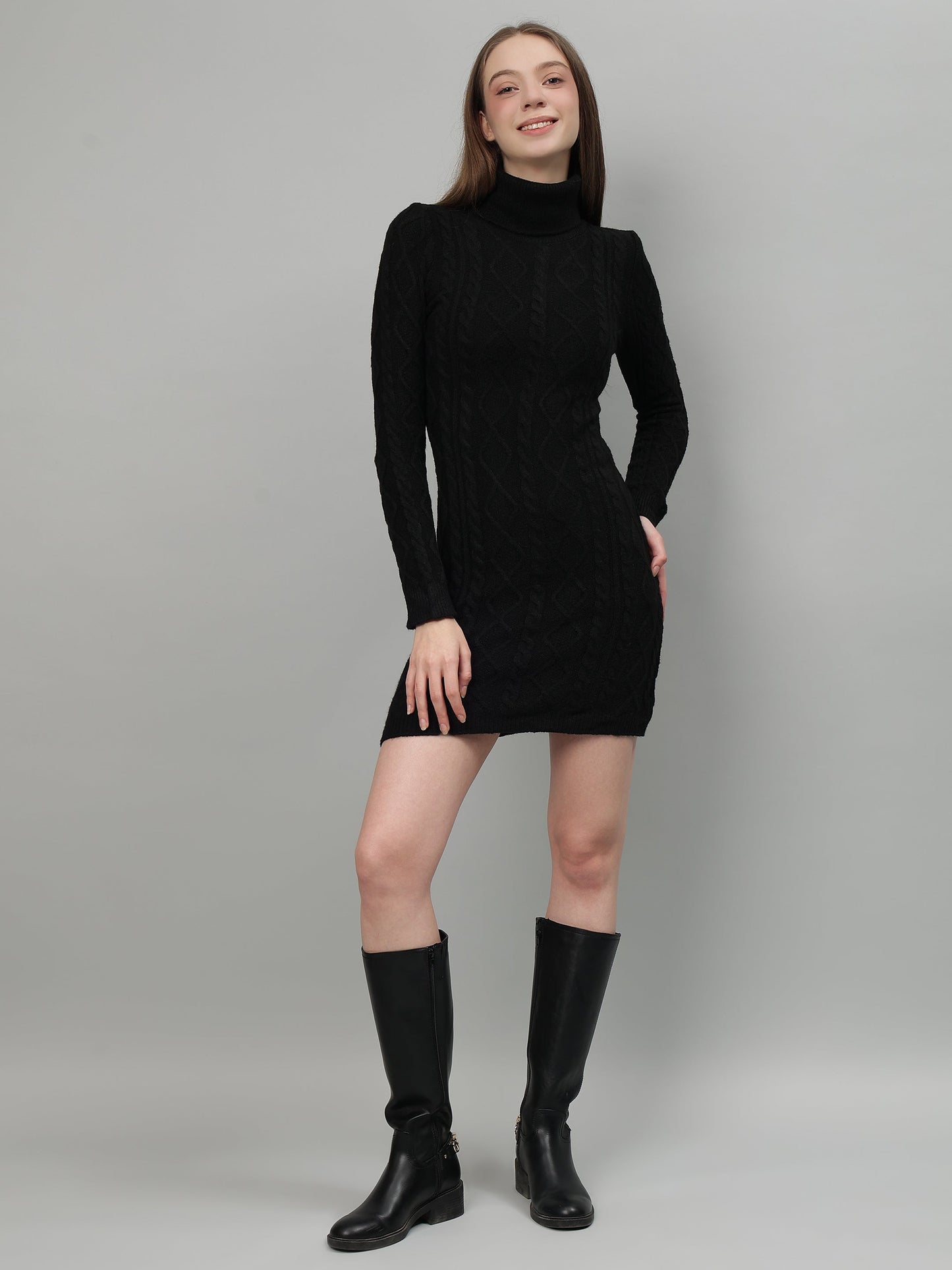 Gaiia Cable Knit Round Neck Winter Dress