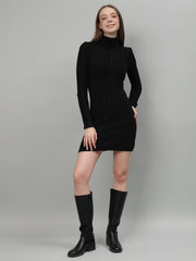 Cable Knit Round Neck Winter Dress