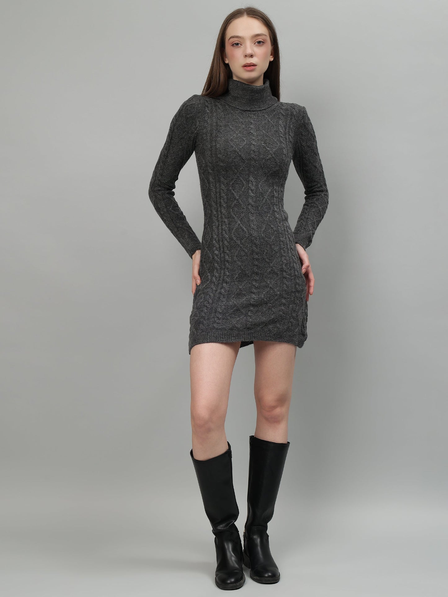 Gaiia Cable Knit Round Neck Winter Dress