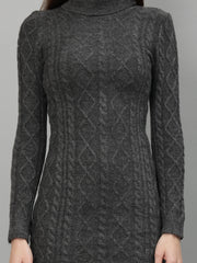 Cable Knit Round Neck Winter Dress