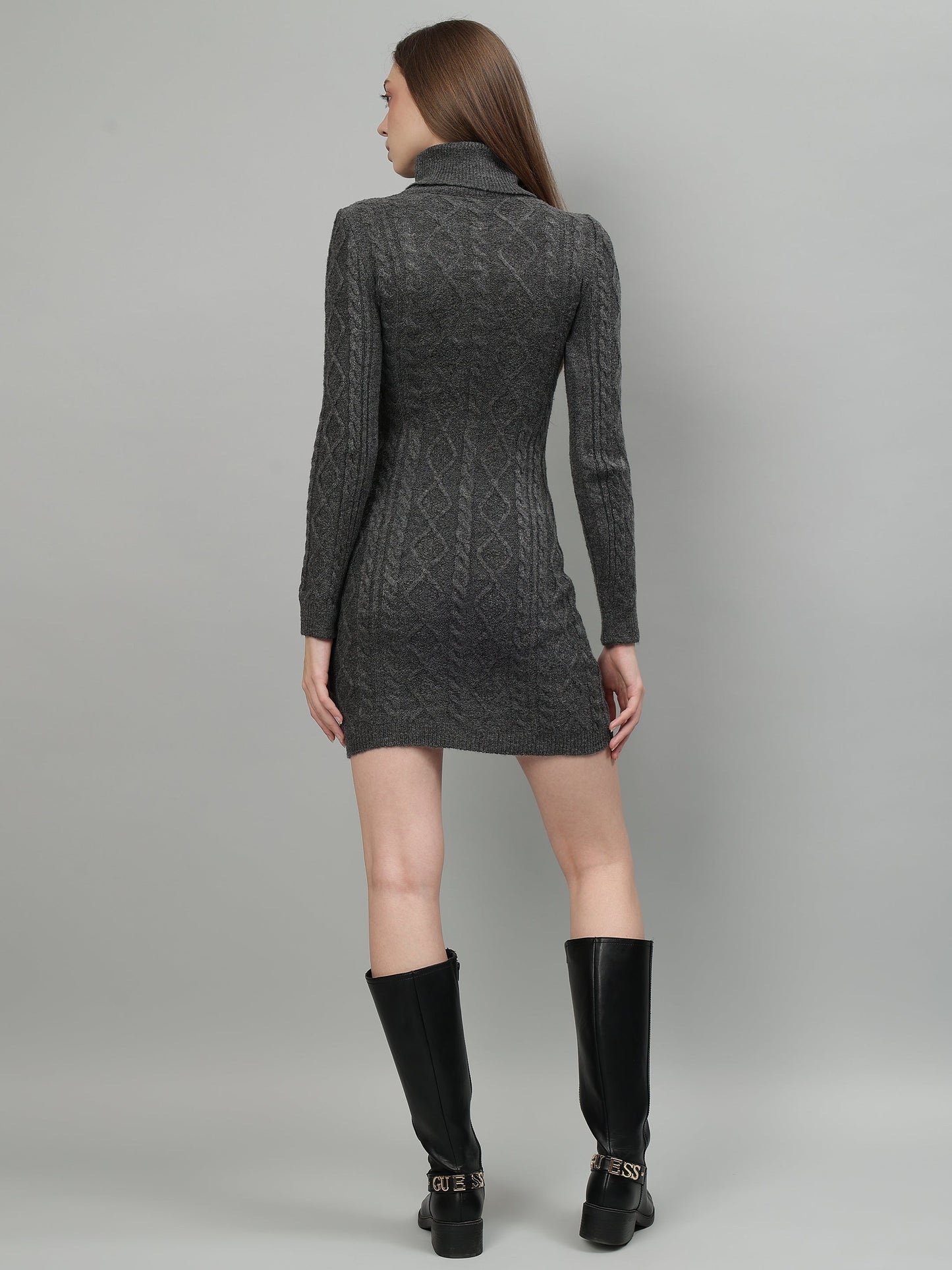 Gaiia Cable Knit Round Neck Winter Dress