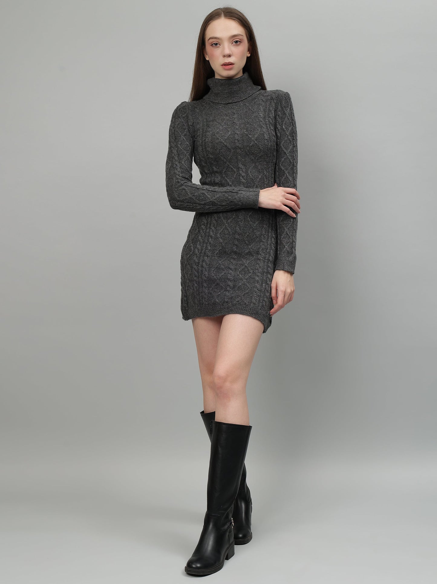 Gaiia Cable Knit Round Neck Winter Dress