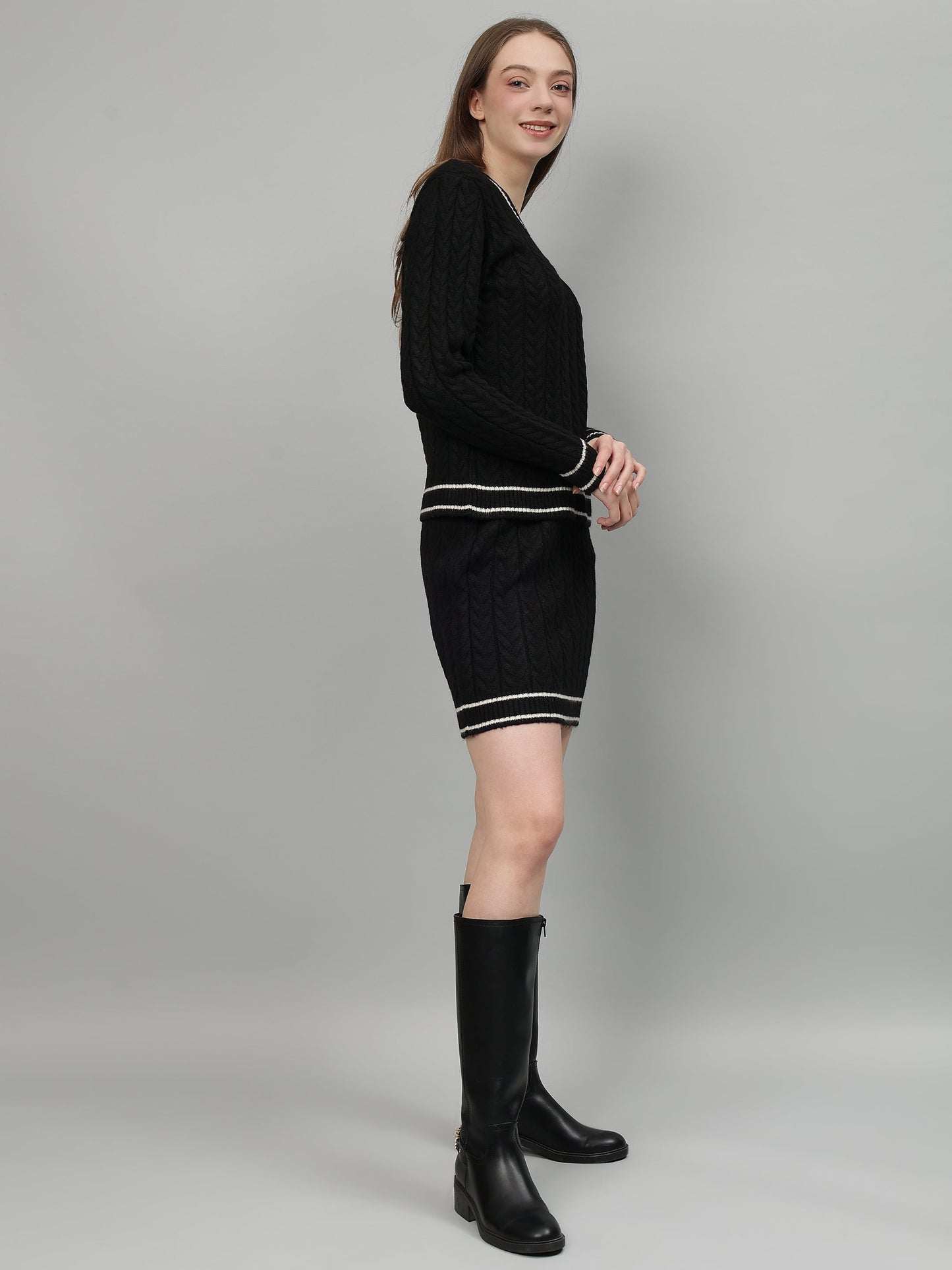 Gaiia Casual Long Sleeve Sweater Skirt Sets