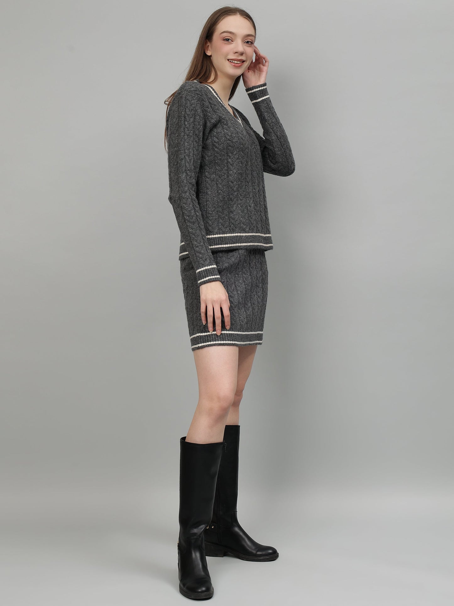 Gaiia Casual Long Sleeve Sweater Skirt Sets