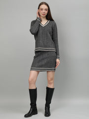 Casual Long Sleeve Sweater Skirt Sets