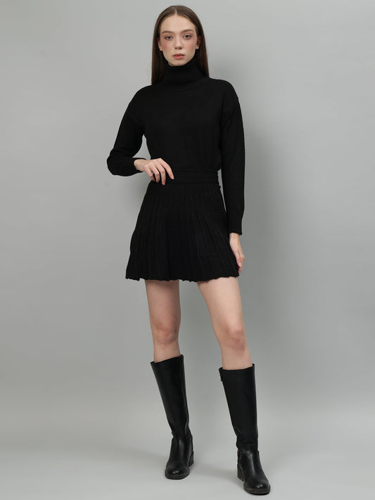 Gaiia Solid High Neck Mini Skirt Co-Ord Set