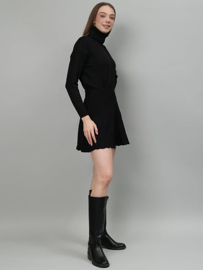 Gaiia Solid High Neck Mini Skirt Co-Ord Set