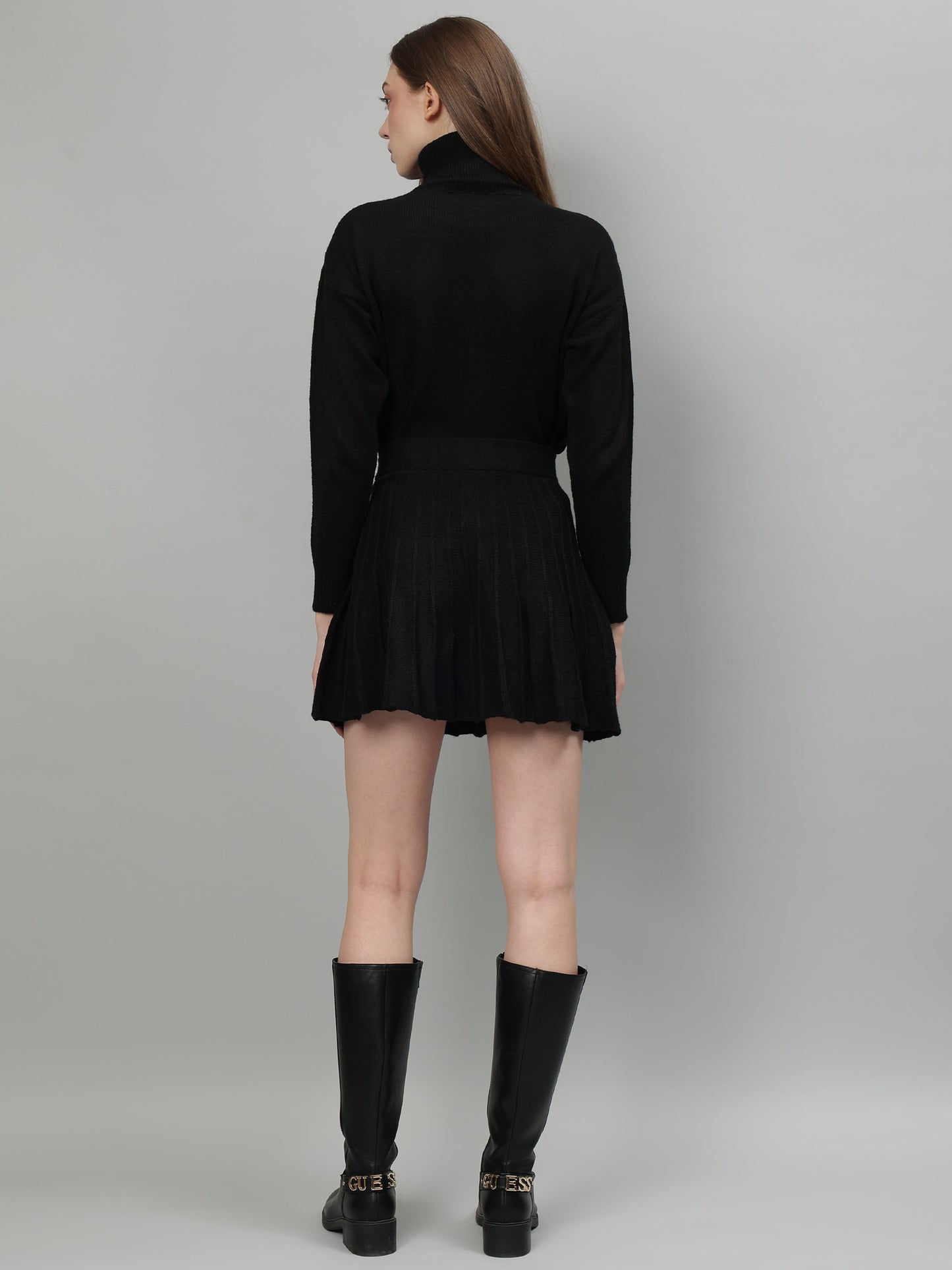 Gaiia Solid High Neck Mini Skirt Co-Ord Set