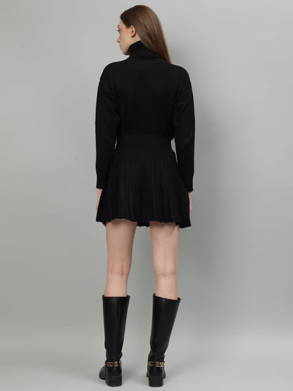 Gaiia Solid High Neck Mini Skirt Co-Ord Set