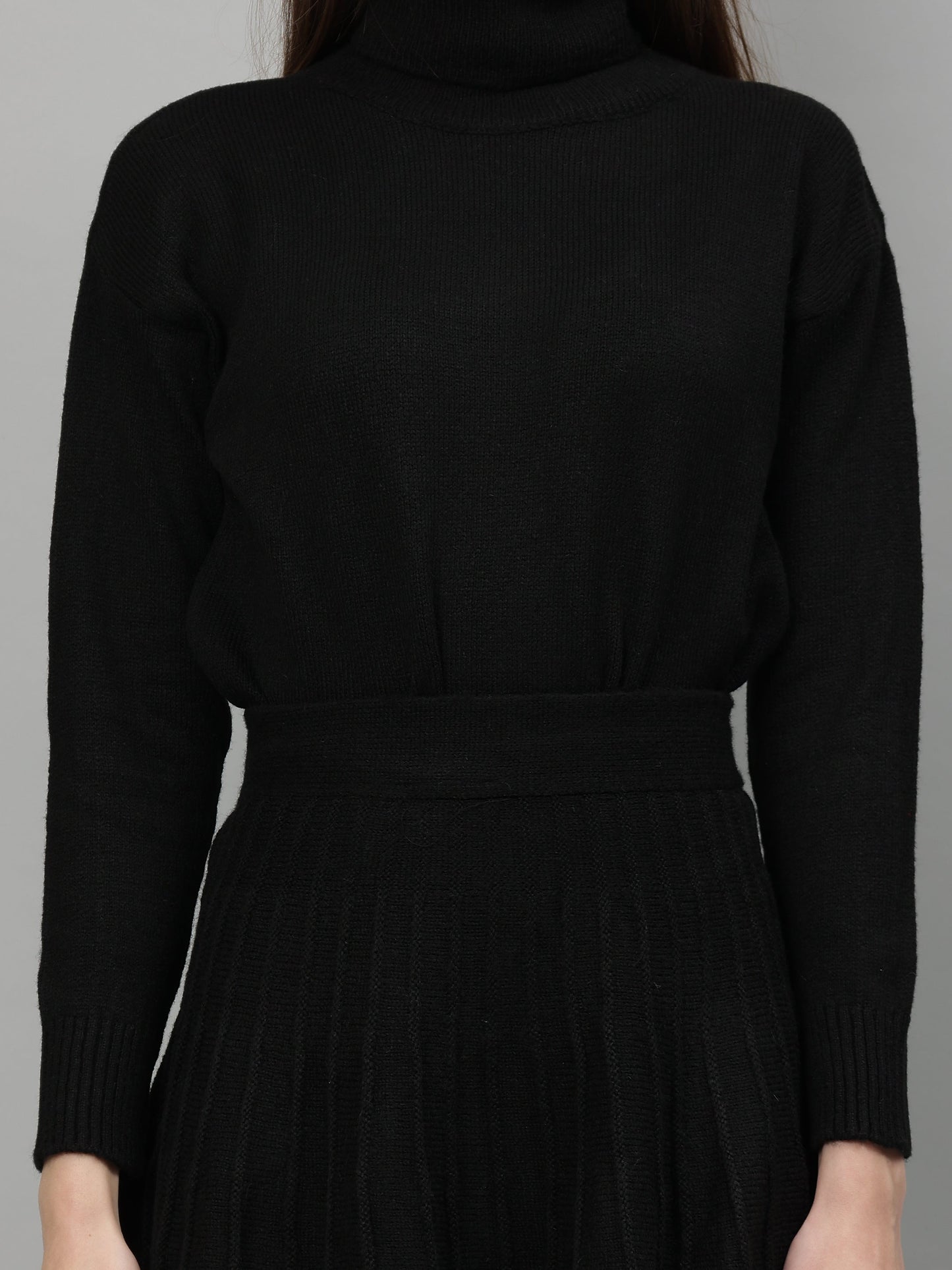 Gaiia Solid High Neck Mini Skirt Co-Ord Set