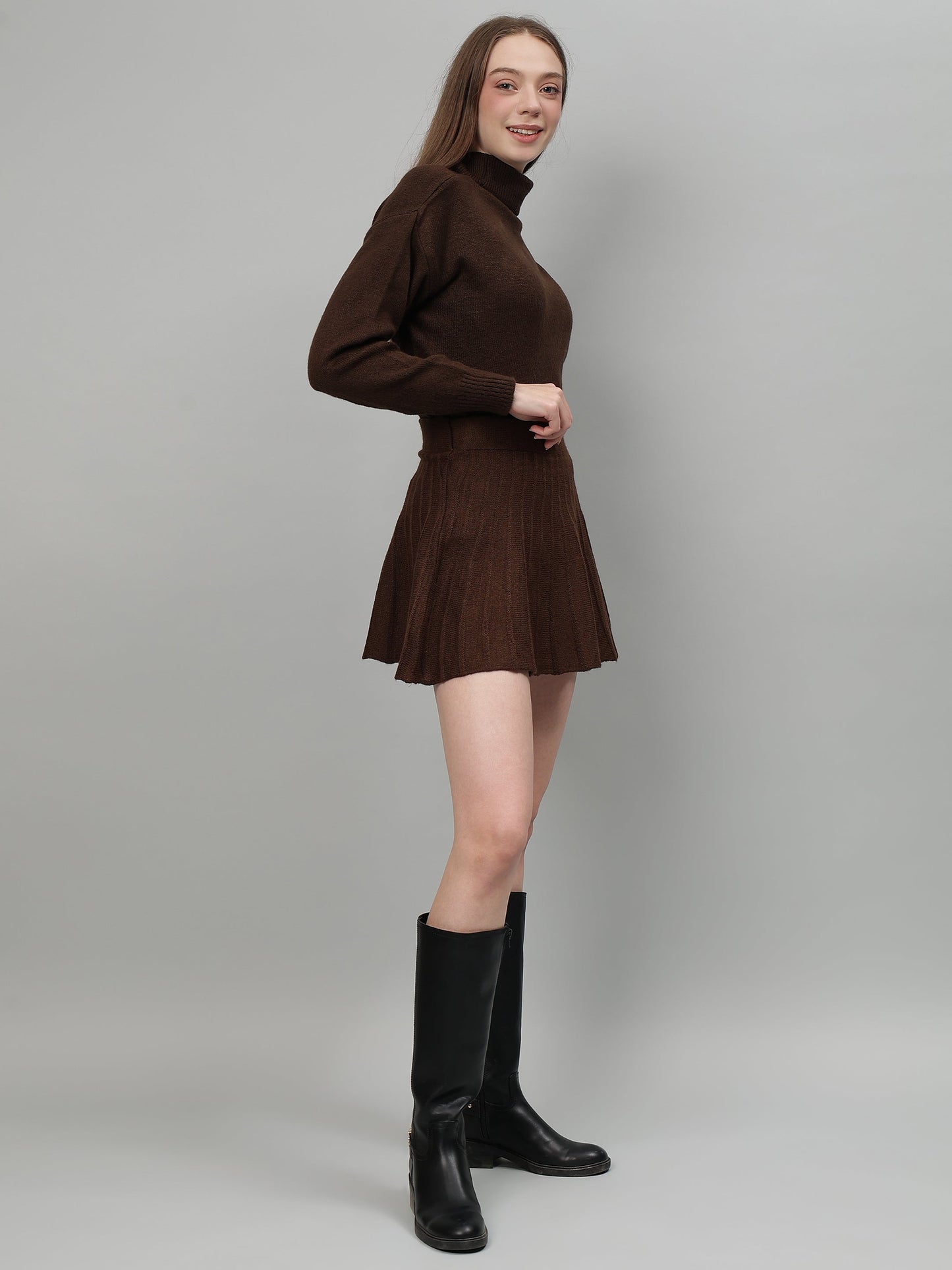 Gaiia Solid High Neck Mini Skirt Co-Ord Set