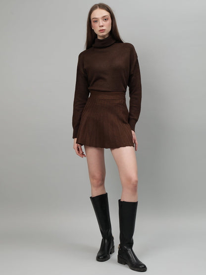 Gaiia Solid High Neck Mini Skirt Co-Ord Set