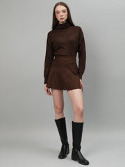 Gaiia Solid High Neck Mini Skirt Co-Ord Set