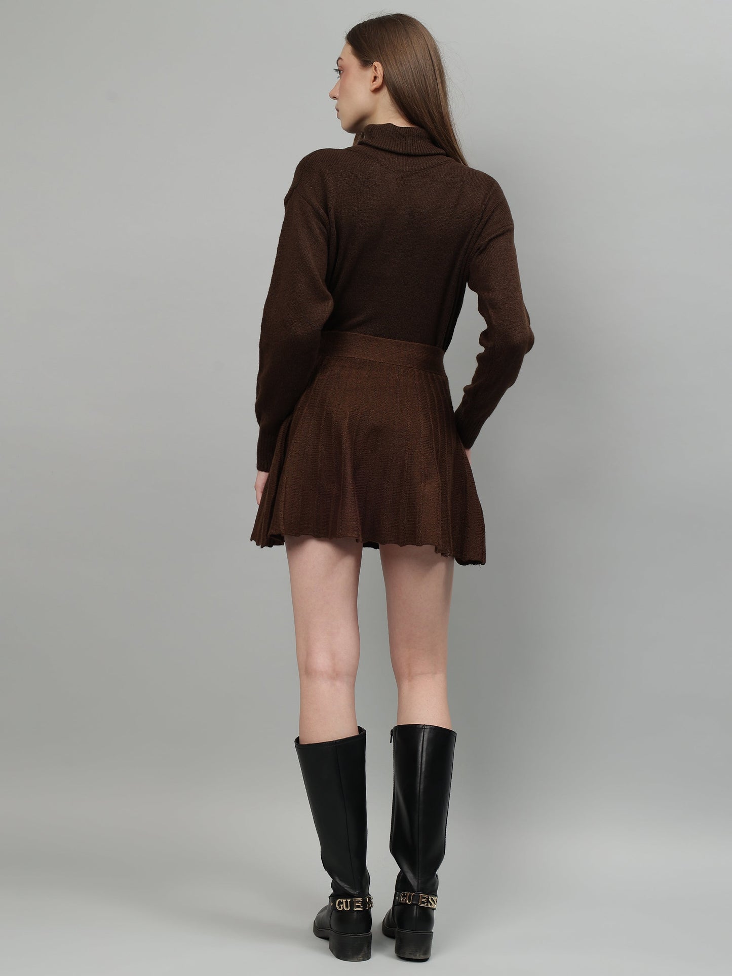 Gaiia Solid High Neck Mini Skirt Co-Ord Set