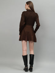 Gaiia Solid High Neck Mini Skirt Co-Ord Set