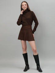 Gaiia Solid High Neck Mini Skirt Co-Ord Set