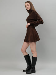 Gaiia Solid High Neck Mini Skirt Co-Ord Set