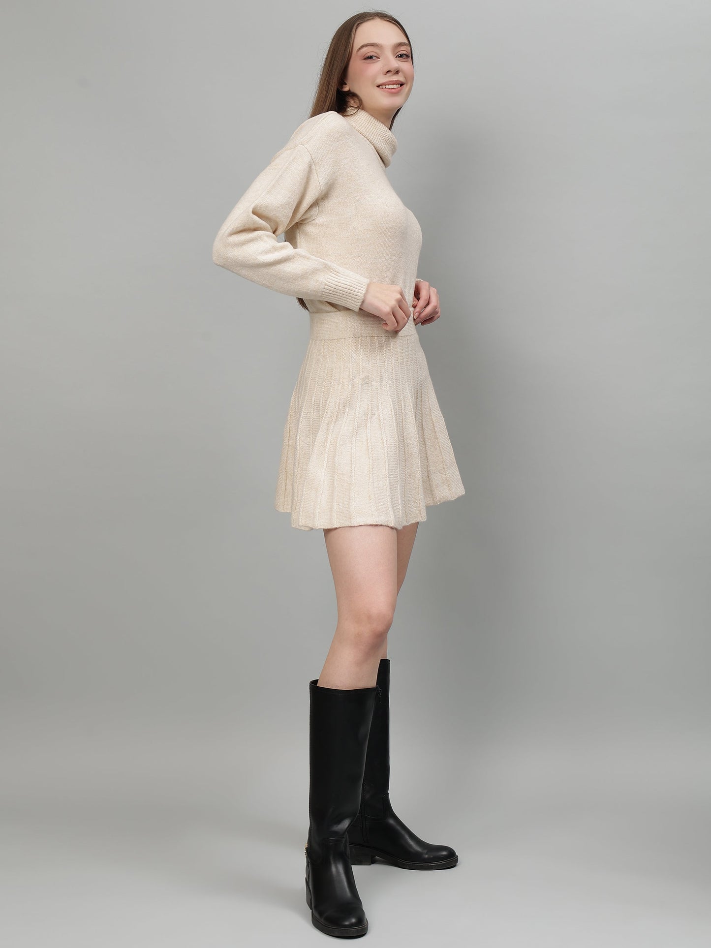 Gaiia Solid High Neck Mini Skirt Co-Ord Set